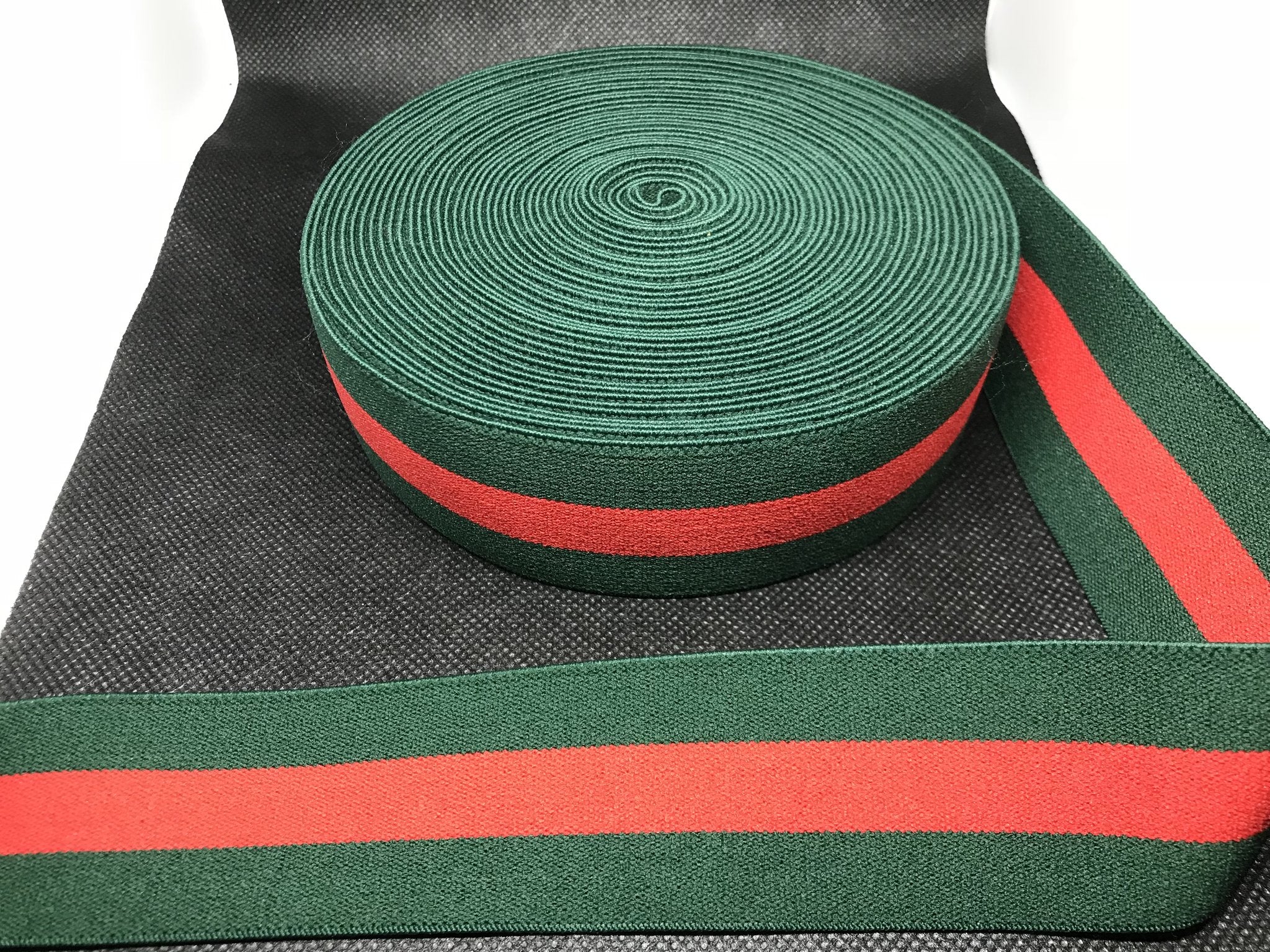 1.5 Inch Designer Inspired Elastic Band Red Green Stripe