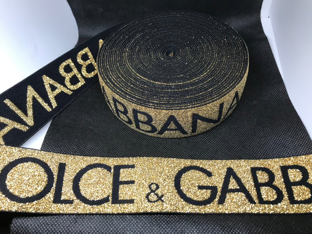 WHOLESALE - Custom Designer Elastic Bands - 1 Yard Roll of 4cm D-1 Big Logo Metallic      Trim